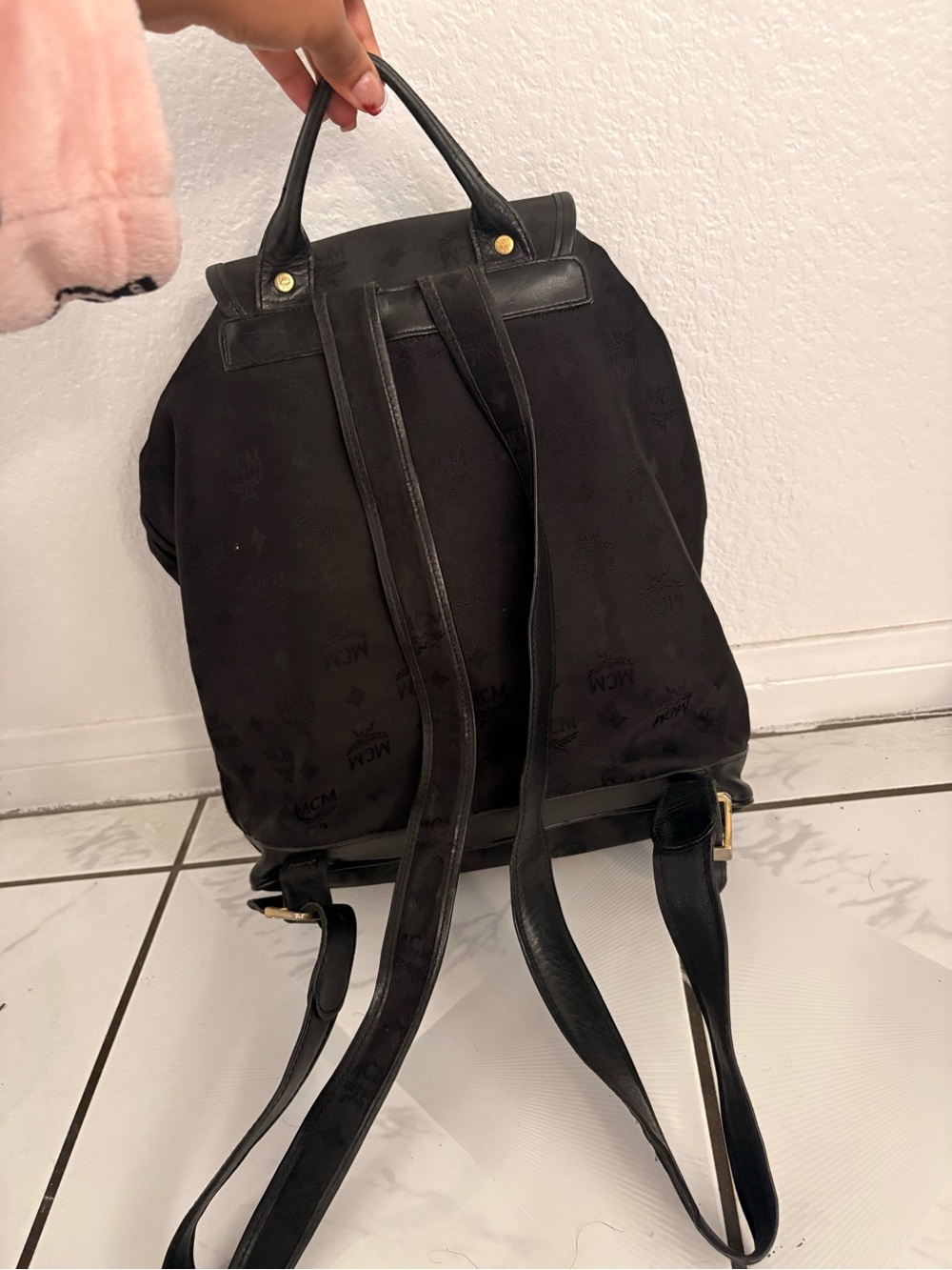 MCM Black Backpack with Gold Plaque - Picture 2 of 6